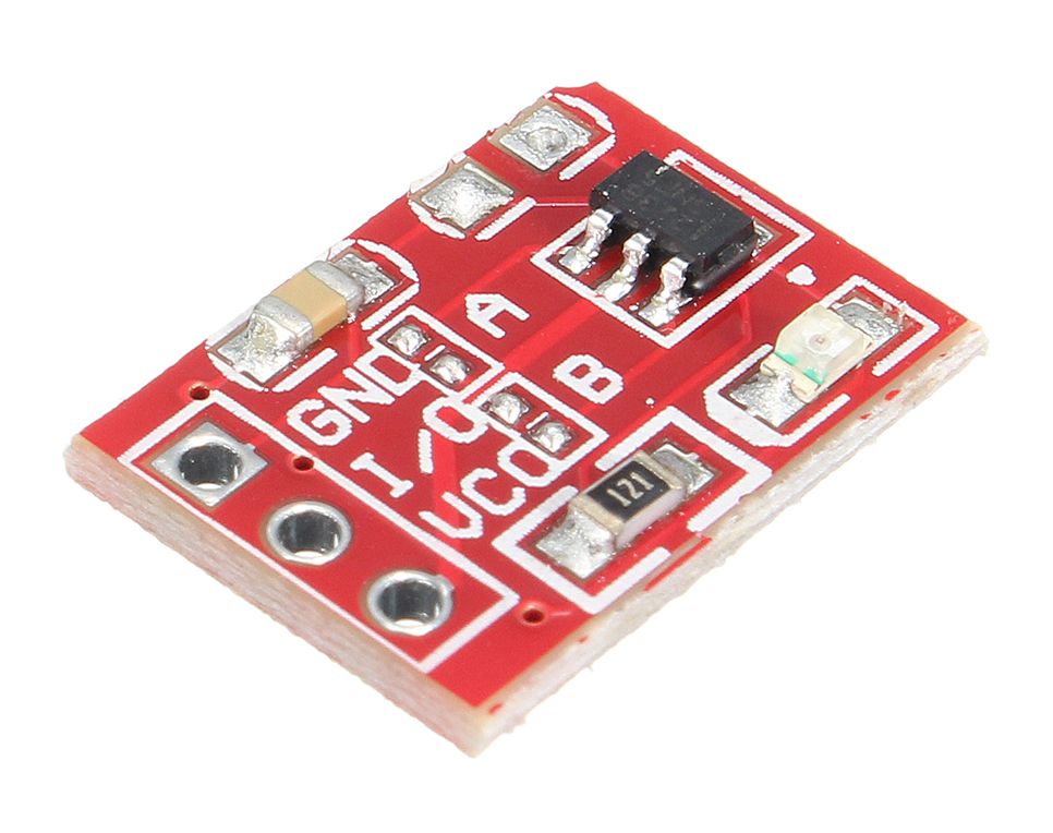 Capacitive Touch Sensor module 1 knop klein rood (TTP223) achterkant schuin